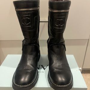 CHANEL Combat Moro Logo Boots Size 38
